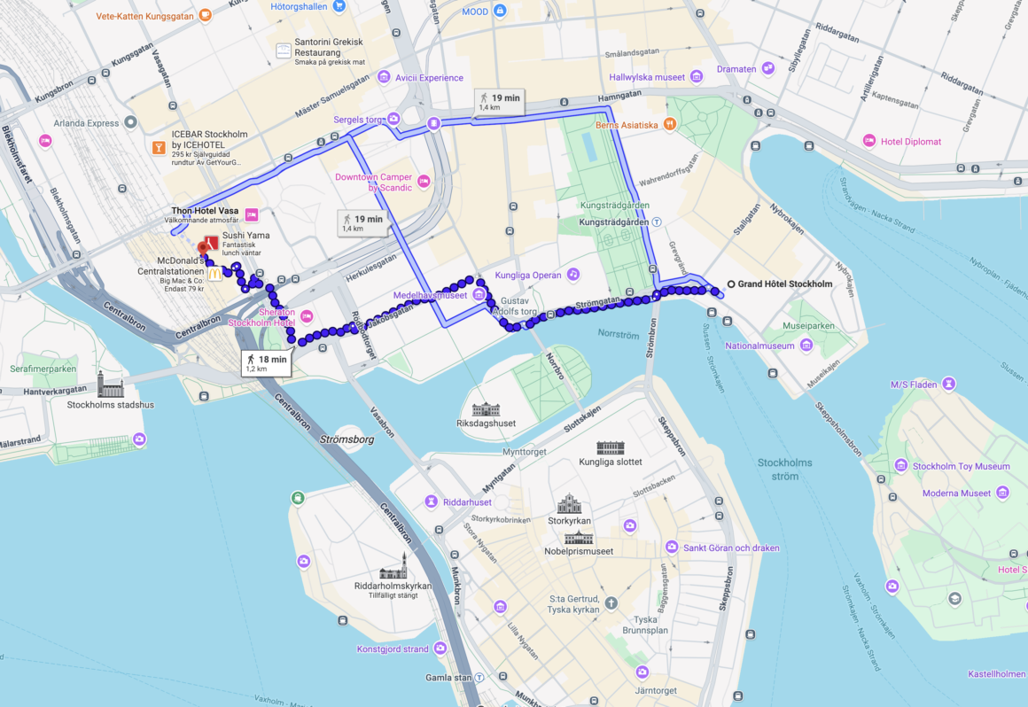 gå till grand hotel från stockholm central
